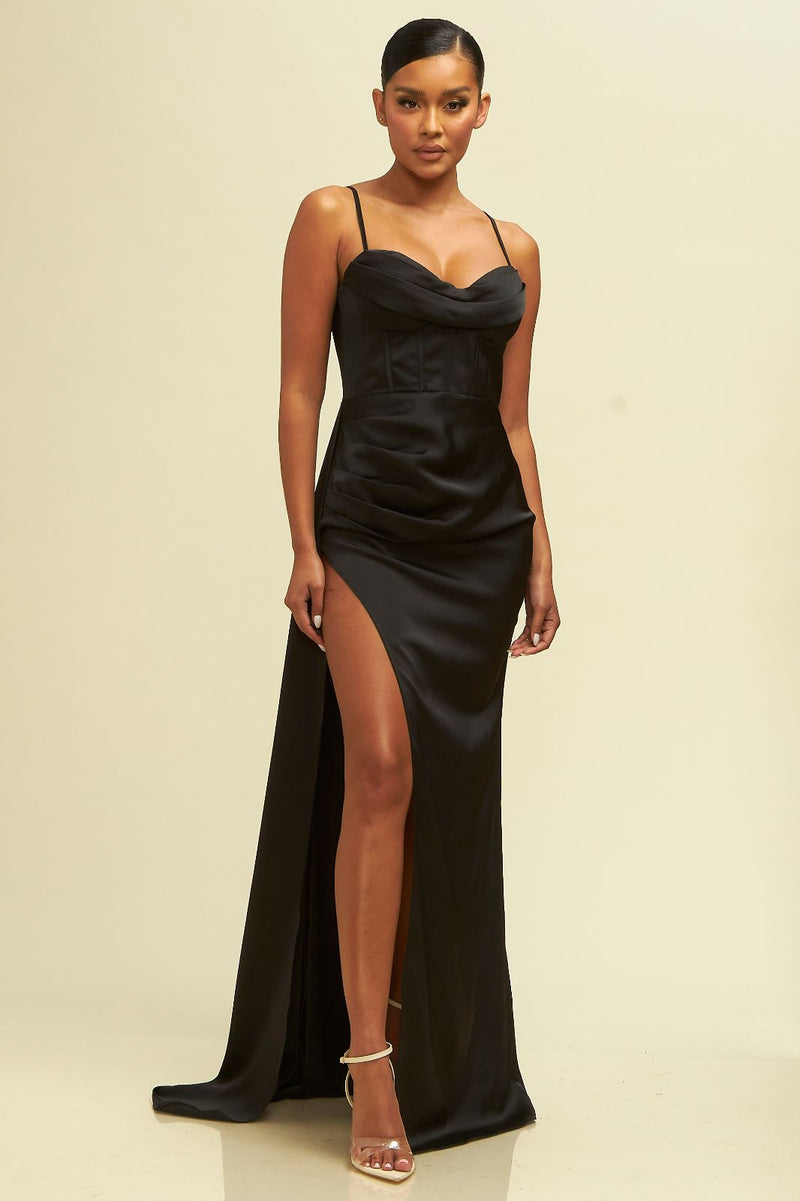 Cally High Slit Corset Gown | Champagne | Formal Dress – Oh Hello Clothing